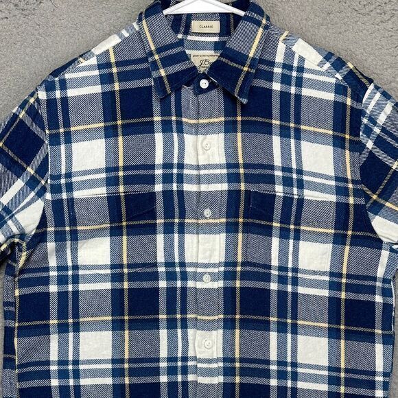 J Crew Flannel Shirt Adult Medium Blue White Plaid Classic Button Up Pocket Mens